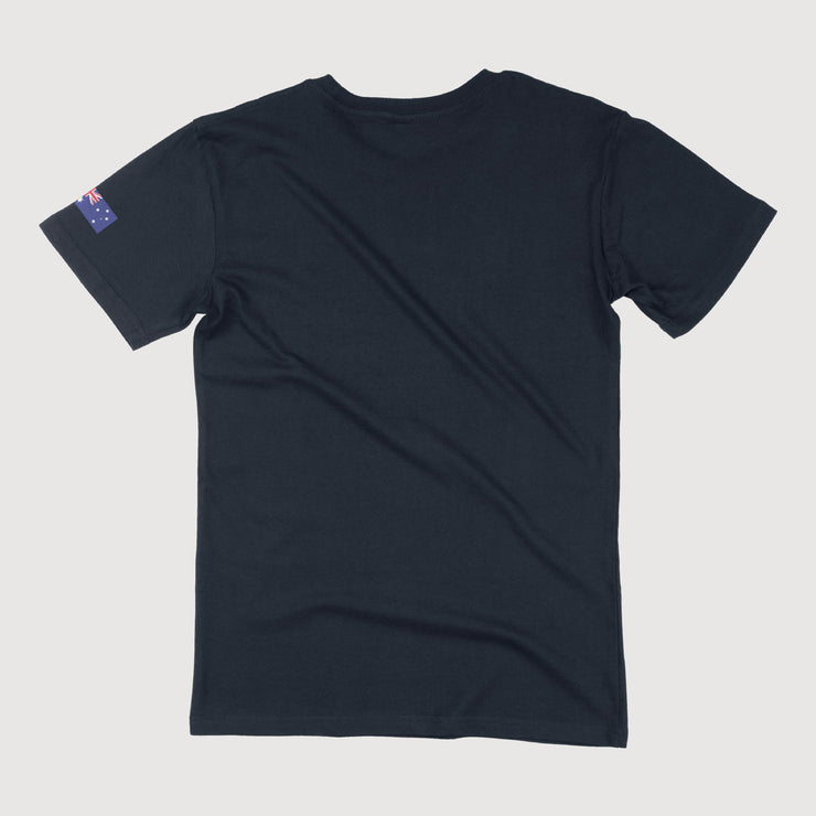 Lest We Forget (silver) + AU Flag cotton t-shirt, navy blue