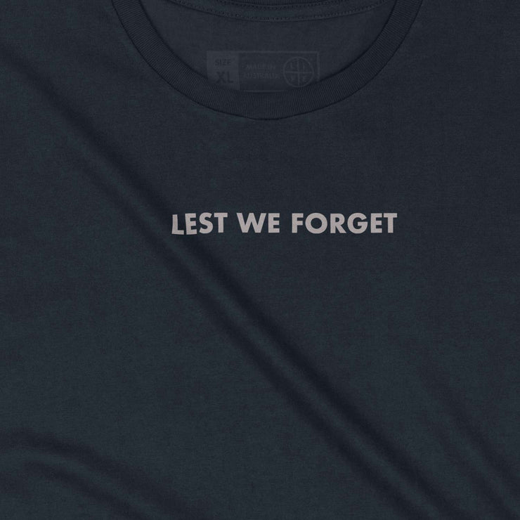 Lest We Forget (silver) cotton t-shirt, navy blue